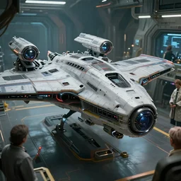 ( cyberpunk 2 0 7 7, bladerunner 2 0 4 9 ) scientists creating an artificial alien highly detailed futuristic biomechanical thick smooth quad wing combat spaceship in their spaceship lab, hyper realistic, highly detailed, sharp focus, depth of field, photography, natural light,, ultra detailed, photorealistic, by brian sum and annie leibowitz,
