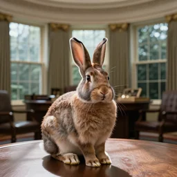 a rabbit sitting in the oval office, HD photography