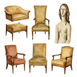 photo of furniture designs in the style of modigliani, design sheet.