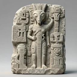 stone sculpture of a mix of abstract, sci fi, retrofuturistic alien, mayan and gaudi influences