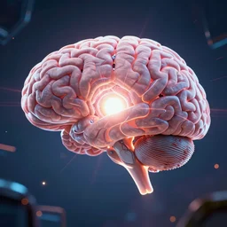 a huge ever growing pulsating brain that rules from the centre of the ultraworld, hyperrealism, highly detailed, cyberpunk, octane render, volume light, sci - fi