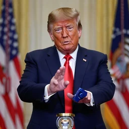 donald trump pressing nuclear launch button with very small hands