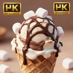 ice cream sunday, delicious, glistening, chocolate sauce, marshmallows, highly detailed, octane render, 8 k