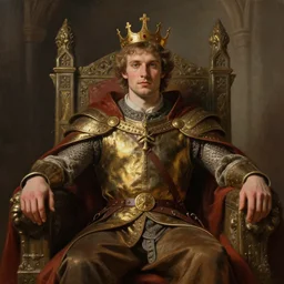 attractive bradley james as king arthur pendragon, sat in his throne, natural lighting, path traced, highly detailed, high quality, digital painting, by gaston bussiere, craig mullins, j. c. leyendecker
