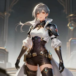 A beautiful dieselpunk scientist, official Genshin Impact character concept, by Artgerm and Sakimichan, professional character designer, trending on Artstation, highly detailed