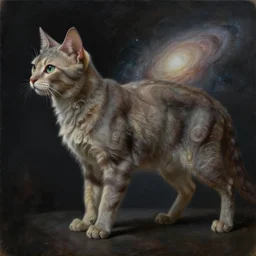 the side profile of a cat being from another galaxy, exotic alien features, desaturated, tim hildebrandt, wayne barlowe, bruce pennington, donato giancola, larry elmore, oil on canvas, masterpiece, trending on artstation, featured on pixiv, cinematic composition, dramatic pose, beautiful lighting, sharp, details, hyper - detailed, hd, hdr, 4 k, 8 k