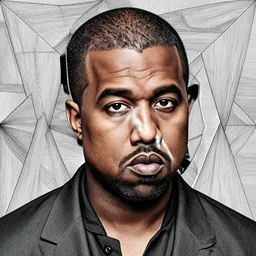 Geometrically surreal Kanye West, extremely high detail, photorealistic, intricate line drawings, dotart, album art in the style of James Jean