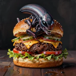 hyper realistic hamburger as a xenomorph, painted by greg rutkowski