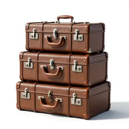 scandinavian vintage suitcase stack, clean 3d render, octane render, isolated on a pure white background, centered, entire object in frame, sharp focus, soft studio lighting