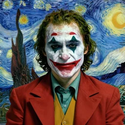 portrait of the joker, mash - up between mc escher and vincent van gogh, marvel comics style