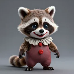 award - winning detailed concept art of a creepy clown animatronic puppet anthropomorphic raccoon character wearing clown makeup face paint. art by wlop on bcy. net, realistic. detailed fur, art by cheng yi. artstationhd, artgerm, 3 dcg, pixar zootopia. 3 d rendering, high quality model sheet, disney. model sheet detailed