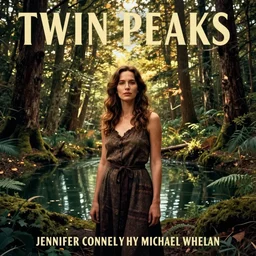 portrait of jennifer connelly in searching in the woods standing before the mysterious small pond, twin peaks poster art, from scene from twin peaks, by michael whelan, artgerm, retro, nostalgic, old fashioned