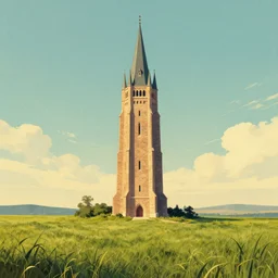 the wizards tower in a grass field, grand landscape art by donato giancola and greg rutkowski, vintage retro, digital art, trending on artstation, symmetry!!
