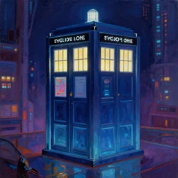 view of modern futuristic tardis, time travel, detailed luminescent oil painting 4 k