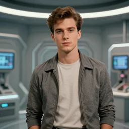 a professional photograph of a very handsome young guy in the 2 0 5 0 s, futuristic setting