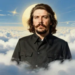 stalin in paradise, art in paradise style, stalin in heaven, clear color art in 4 k