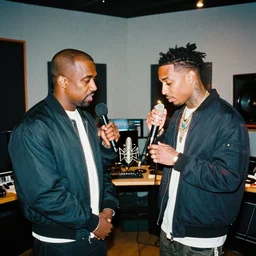 kanye west and kaytranada in the studio making a song, color grading, editorial photography, multispectral imaging, double - exposure, stroboscope