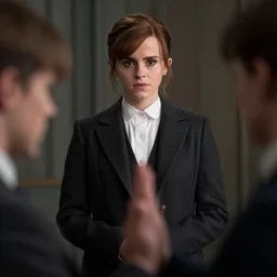 cinematic still of Emma Watson in Peaky Blinders (2013), XF IQ4, f/1.4, ISO 200, 1/160s, 8K, RAW, dramatic lighting, symmetrical balance, in-frame