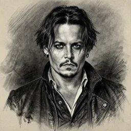a charcoal drawing of johnny depp