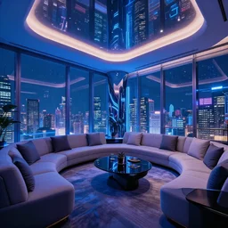 a cyberpunk room in a 5 star suite in Beijing