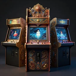 retro arcade cabinets moody::alejandro jodorowsky, studio ghibli, beeple and James Gilleard and Justin Gerard :: ornate, dynamic, particulate, intricate, elegant, highly detailed, centered, artstation, smooth, sharp focus, octane render, 3d