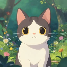 portrait of a cute cat in an enchanted garden, digital illustration, by makoto shinkai and ruan jia