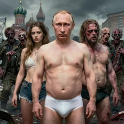 portrait of ( ( ( vladimir putin ) ) ) in underwear in apocalyptic russia ( with his zombie army ), hyperrealistic, digital concept art, sharp focus, caricature illustration,, art by josephine wall, art by huang guangjian, art by viktoria gavrilenko, art by amanda sage, art by greg rutkowski trending on artstation