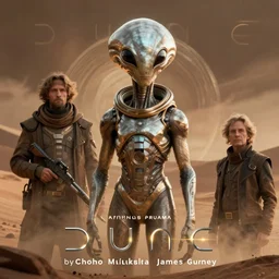 An advanced alien civilization, Prometheus, Dune, cinematic lighting, cinematic, concept art, 4k, detailed, award-winning, by Alphone Mucha, Greg Rutkowski, James Gurney