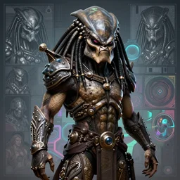 a portrait of the predator fantasy character portrait, ultra realistic, cinematic, concept art, wide angle, intricate details, hologram, highly detailed by greg rutkowski, wayne barlowe, simon bisley, arthur rackham
