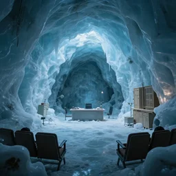class room inside am ice cavern, uncanny, award winning, 4 k