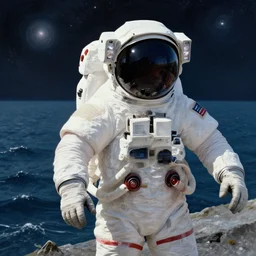 astronaut hero by the edge of the ocean, by eleanor davis, missing faces filled with outer space realistic, hyperdetailed, 8 k resolution