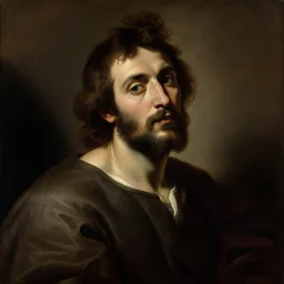 painting by Caravaggio showing portrait of Samuel Beckett as holy man, baroque painting