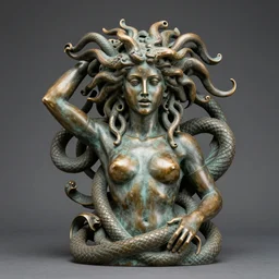 bronze sculpture of medusa with ouroboros, intricate, professional photography, peaceful