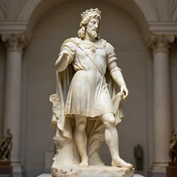 an ultra detailed life size marble sculpture of king richard the lionhearted in a museum, 8 k, volumetric lighting, smooth, highly detailed, digital illustration, octane render, art by jeong seon and greg rutkowsi, artstation