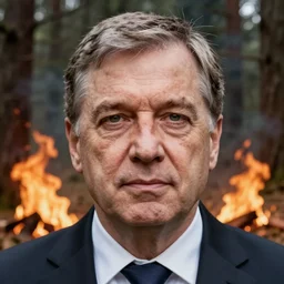 viktor orban setting a forest on fire, highly detailed face, by edward hopper