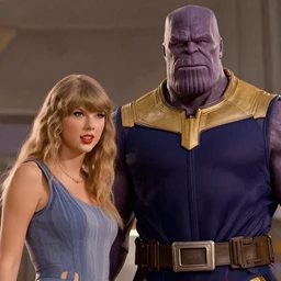 film still of Thanos as Taylor Swift, Taylor Swift as Thanos