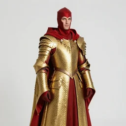 a very elegant fantasy portrait of a fantasy knight and a gold colored wizard robe made of dragon scaled mixture, medieval armor, pointy, the red glows coming through the knight helmet, a mixture of pen and pencil, digital art, character design, d & d character, heavy shading, master of fantasy art