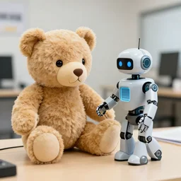teddy bear programming a robot, photo