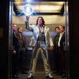 bioshock disco king john travolta atop the elevator brandishing a radiant lightning orb pastel bold marker sharpie tombow winslow homer craig j. spearing thomas eakins greg rutkowski alexandre benois giotto maximilian pirner