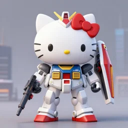 Hello Kitty Gundam, Mecha, Toyko, photorealistic, trending on artstation