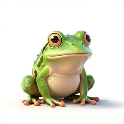 tiny frog, stylized pixar-style 3d render, full body, isolated on a pure white background, centered, entire subject in frame, sharp focus, soft studio lighting