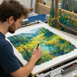 a man printing the nature in color, amazing digital art, in the style of gret rutkowski