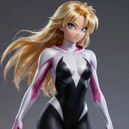 beautiful female saiyan in the spider gwen suit, exquisite detail, hyper realism, ornate, voluptuous, exquisite detail, masterpiece, voluptuous, cute face, 4k, art by Donato Giancola and Bayard Wu and WLOP and Artgerm