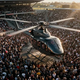 eminem performing for large crowd in arena, helicopter view, high resolution, realistic, cinematic
