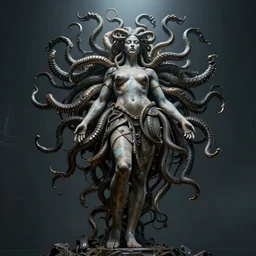 wide angle portrait medusa by h r giger, ultra detailed, dark, future tech, octane render, global illumination