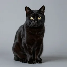 black cat sitting in a photo studio, photorealistic