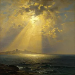 a city of light and gold under the ancient runs of the ocean painted by thomas cole