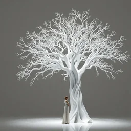 white tree fluid generative architecture, woman standing, super architecture concept art by zaha hadid, highly detailed, intricate