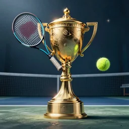 trophy monster playing tennis, beautiful digital art