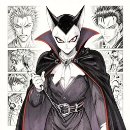 evil kitten vampire, pen and ink, intricate line drawings, by Yoshitaka Amano, Ruan Jia, Kentaro Miura, Artgerm, watercolor